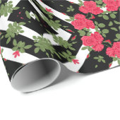 Papier Cadeau Red roses flowers floral kaleidoscopic white (Coin rond)