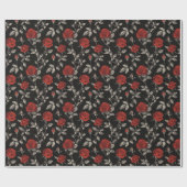Papier Cadeau Red Roses on Black Toile De Jouy (Plat)