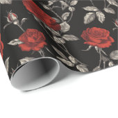 Papier Cadeau Red Roses on Black Toile De Jouy (Coin rond)