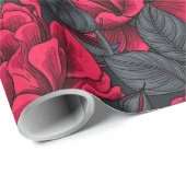 Papier Cadeau Red roses with gray leaves on black (Coin rond)