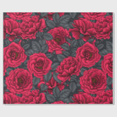 Papier Cadeau Red roses with gray leaves on black (Plat)
