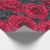 Papier Cadeau Red roses with gray leaves on black (Coin)