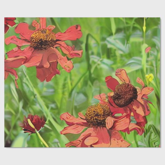 PAPIER CADEAU RED RUDBECKIA FLOWERS (Plat)