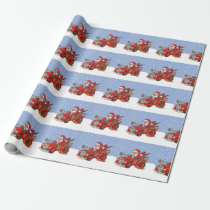 Papier Cadeau Red Santa Fire Truck Christmas wrapping paper