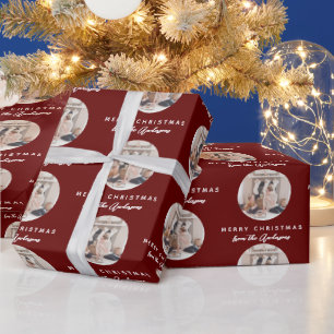 Papier Cadeau Red Script Joyeux Noël Nom de famille Photo