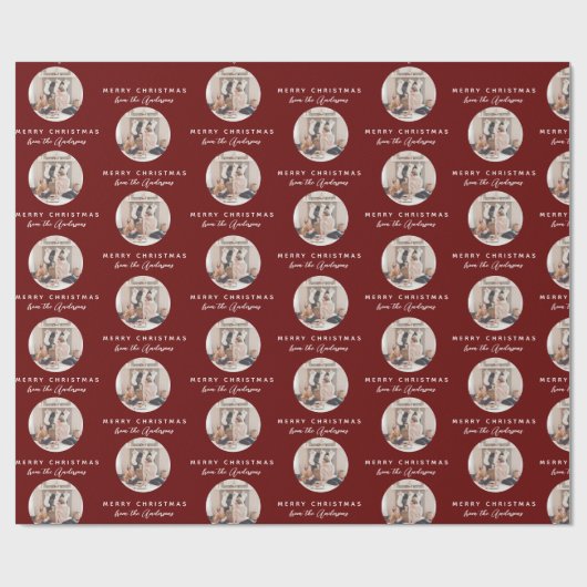 Papier Cadeau Red Script Joyeux Noël Nom de famille Photo (Plat)