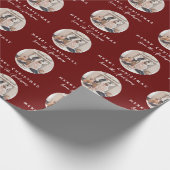 Papier Cadeau Red Script Joyeux Noël Nom de famille Photo (Coin)