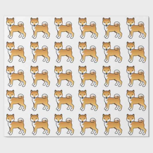 Papier Cadeau Red Shiba Inu mignon Motif de dessin animé chien (Plat)