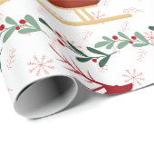 Papier Cadeau Red Snowflake & Reindeer Wrapping Paper | Festive (Coin rond)