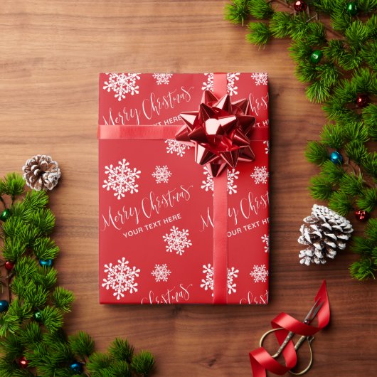 Papier Cadeau Red Snowflakes Joyeux Noël Script personnalisé (Cadeau de vacances)