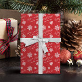 Papier Cadeau Red Snowflakes Joyeux Noël Script personnalisé