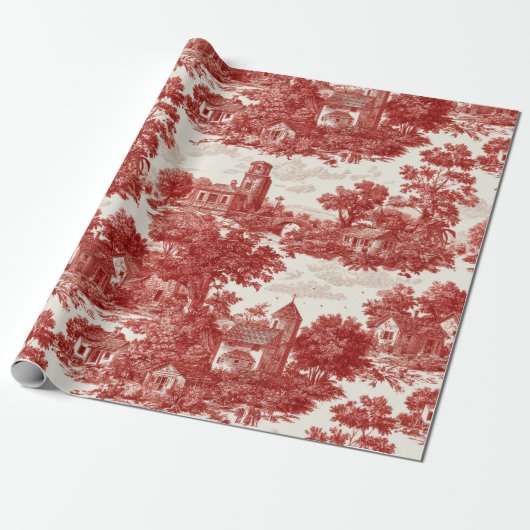 Papier Cadeau Red Toile Countryside Scene (8) (Déroulé)