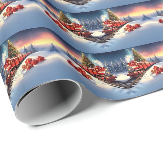 Papier Cadeau Red Train Christmas Tree Holiday Wrapping Paper (Coin rond)
