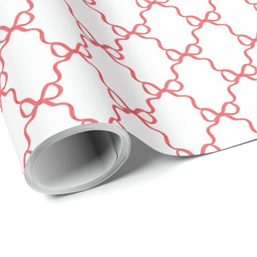Papier Cadeau Red Trellis Bow | Coquette Christmas (Coin rond)