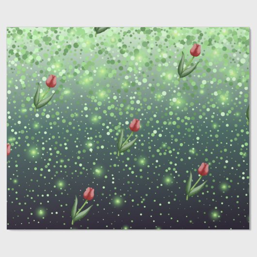 Papier Cadeau Red Tulips & Green Sparkle Gradient Gorgeous (Plat)
