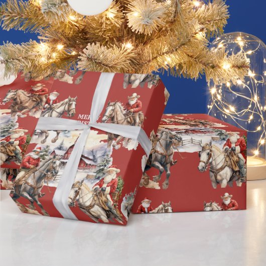 Papier Cadeau Red Western Noël Père Noël à cheval (Vacances)