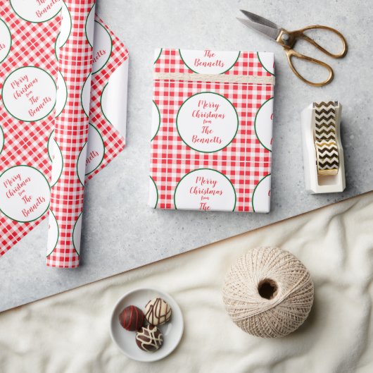 Papier Cadeau Red White Check MERRY CHRISTMAS Name (Artisanat)