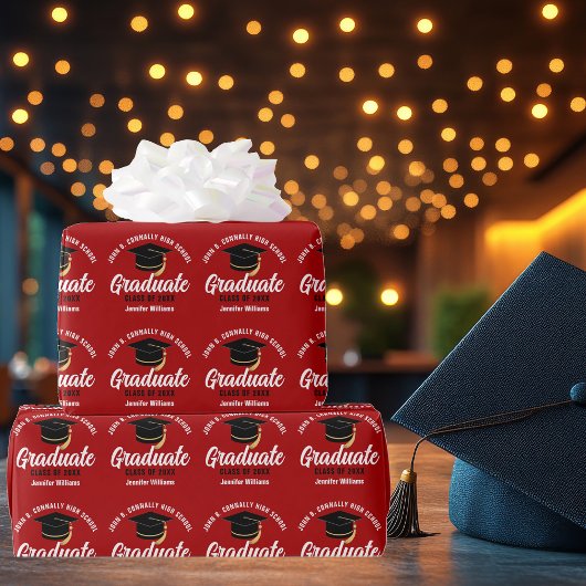 Papier Cadeau Red White Graduate Custom 2025