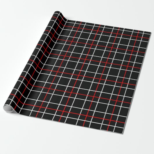 Papier Cadeau Red White Graphical Lines Black Plaid Design (Déroulé)