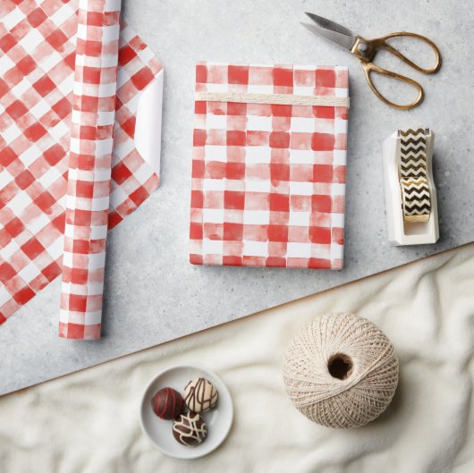 Papier Cadeau Red White Plaid Stripes Birthday (Artisanat)