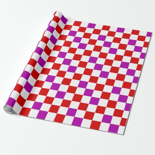 Papier Cadeau Red White Purple Checkered Pattern Design  (Déroulé)
