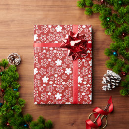 Papier Cadeau Red & White Star & Snowflake Motif