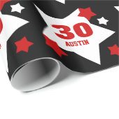 Papier Cadeau Red White Stars 30th Birthday Custom V16 (Coin rond)