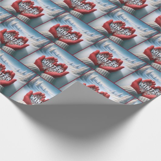 Papier Cadeau Red Winter Gloves With Winter Text (Coin)
