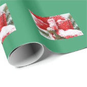 Papier Cadeau Red Xmas Bow avec neige Arrière - plan vert (Coin rond)