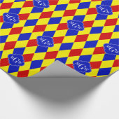 Papier Cadeau Red Yellow Blue Harlequin Quatrefoil 3 monogram (Coin)