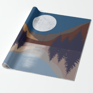 Papier Cadeau Réflexion de la lune de la forêt Abstraite rustiqu