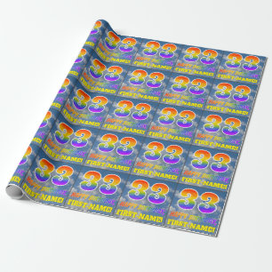 Papier Cadeau Regard Arc-en-ciel "33" & "Joyeux Anniversaire", N