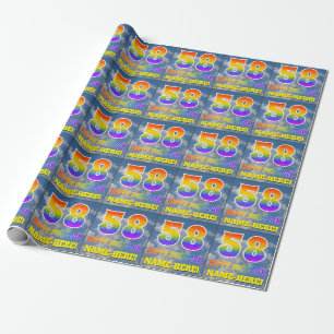 Papier Cadeau Regard Arc-en-Ciel "58" & "Joyeux Anniversaire", N