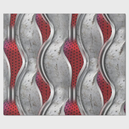 Papier Cadeau Regarder la texture grise rouge 3D métallique (Couture)