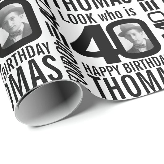 Papier Cadeau Regardez qui a 40 ans de frère photo mono 40 (Coin rond)