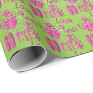 Papier Cadeau Regardez qui est 60 dans vert et rose -