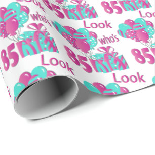 Papier Cadeau Regardez qui est 85 dans le rose et le Turquoise3