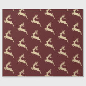 Papier Cadeau Reinadeer Nouvel An Bourgogne Rouge Maroon Or (Plat)