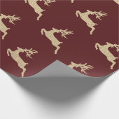 Papier Cadeau Reinadeer Nouvel An Bourgogne Rouge Maroon Or (Coin)
