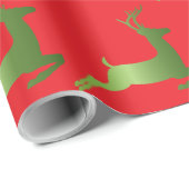 Papier Cadeau Reindee Noël rouge vert élégant métallique (Coin rond)