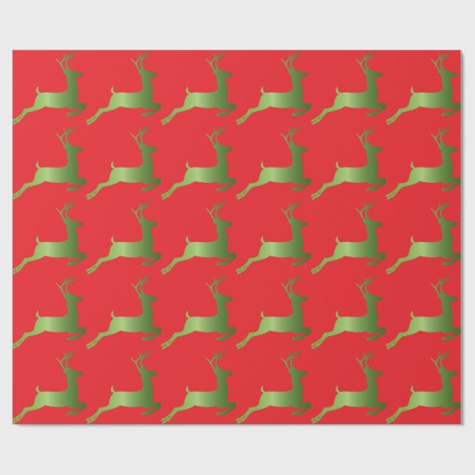 Papier Cadeau Reindee Noël rouge vert élégant métallique (Plat)