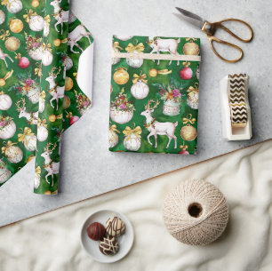 Papier Cadeau Reindeer de Noël classique et ornements vert