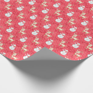 Papier Cadeau Reindeer de Noël et Motif des Snowmen - Rouge