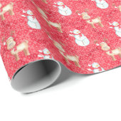 Papier Cadeau Reindeer de Noël et Motif des Snowmen - Rouge (Coin rond)