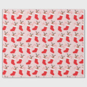 Papier Cadeau Reindeer de Noël Motif rouge blanc (Plat)