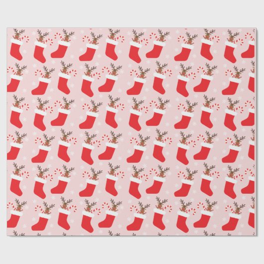 Papier Cadeau Reindeer de Noël Motif rouge blanc (Plat)