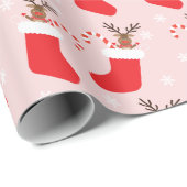 Papier Cadeau Reindeer de Noël Motif rouge blanc (Coin rond)