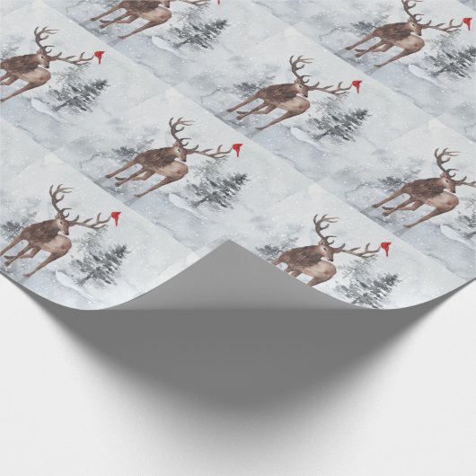 Papier Cadeau Reindeer et Red Cardinal Bird Snowy Christmas (Coin)