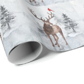 Papier Cadeau Reindeer et Red Cardinal Bird Snowy Christmas (Coin rond)