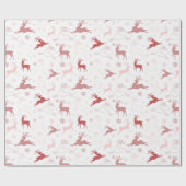 Papier Cadeau Reindeer et Snowflakes Rose or rose Noël (Plat)